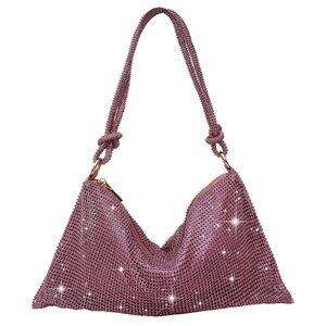 1699 Rhinestone Purse Silver Hobo Purse Sparkly Black Evening Bag Prom